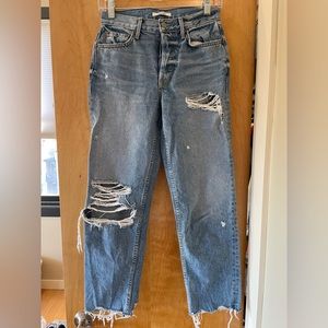 GRLFRIEND Helena Mid rise ripped raw hem straight leg jeans 24